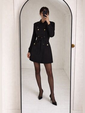 Calvin Klein Black dress/Trench Coat with Gold Accents